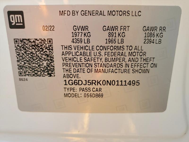 2022 Cadillac Ct4 მანქანა იყიდება აუქციონზე, vin: 1G6DJ5RK0N0111495, აუქციონის ნომერი: 69894636