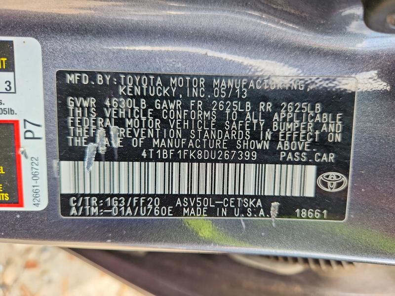 Продаж на аукціоні авто 2013 Toyota Camry, vin: 4T1BF1FK8DU267399, номер лоту: 67420536