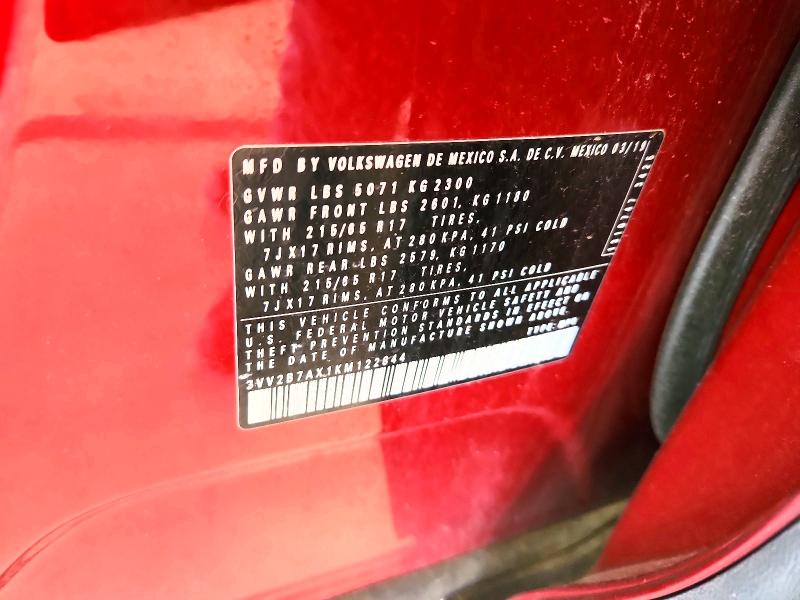 Auction sale of the 2019 Volkswagen Tiguan, vin: 3VV2B7AX1KM122844, lot number: 68974346