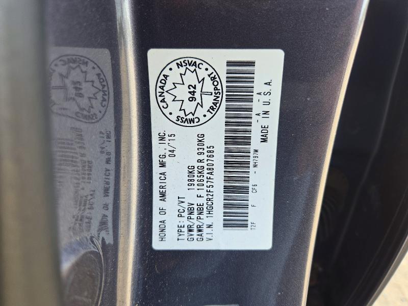 Продаж на аукціоні авто 2015 Honda Accord, vin: 1HGCR2F57FA807685, номер лоту: 68175896