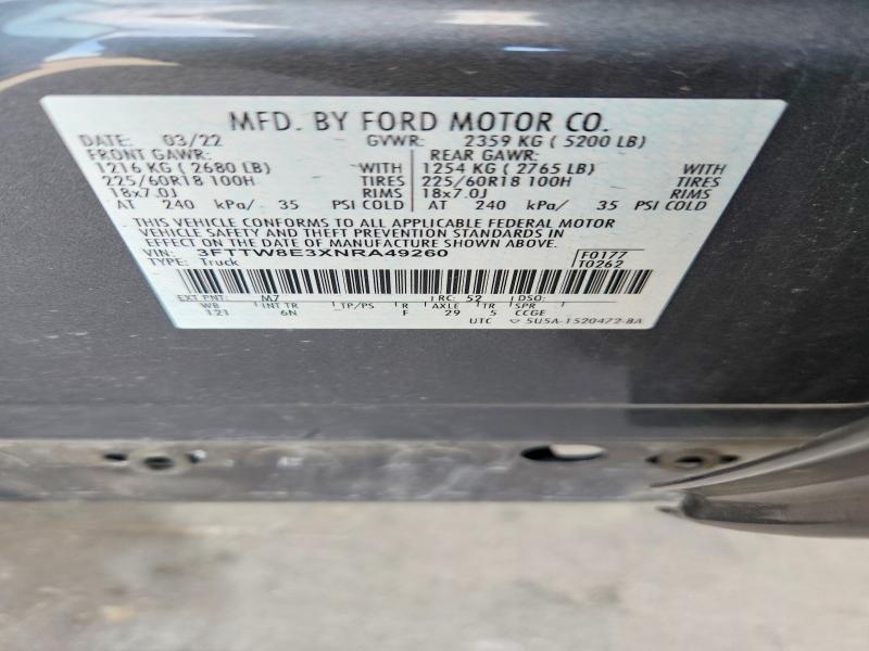 2022 Ford Maverick მანქანა იყიდება აუქციონზე, vin: 3FTTW8E3XNRA49260, აუქციონის ნომერი: 70554426