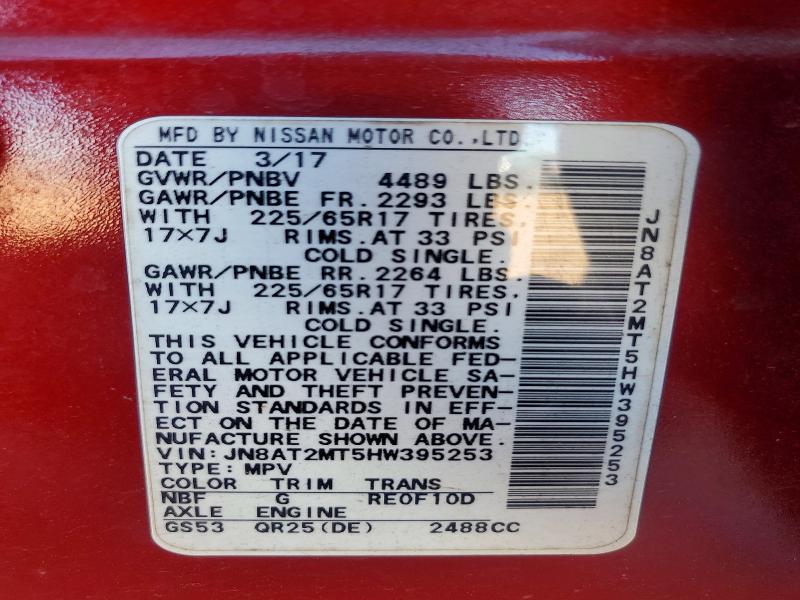 2017 Nissan Rogue მანქანა იყიდება აუქციონზე, vin: JN8AT2MT5HW395253, აუქციონის ნომერი: 70964716