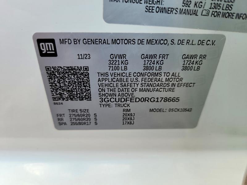 71280976 :رقم المزاد ، 3GCUDFED0RG178665 vin ، 2024 Chevrolet Silverado مزاد بيع