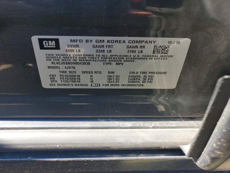Aukcja sprzedaży 2017 Buick Encore, vin: KL4CJGSB5HB043938, numer aukcji: 66552506