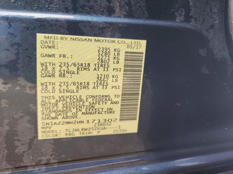 Продаж на аукціоні авто 2017 Nissan Murano, vin: 5N1AZ2MH2HN171302, номер лоту: 69729036