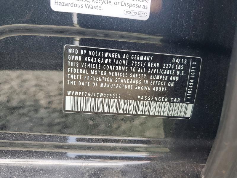 2012 Volkswagen Golf მანქანა იყიდება აუქციონზე, vin: WVWPF7AJ4CW329069, აუქციონის ნომერი: 67780006