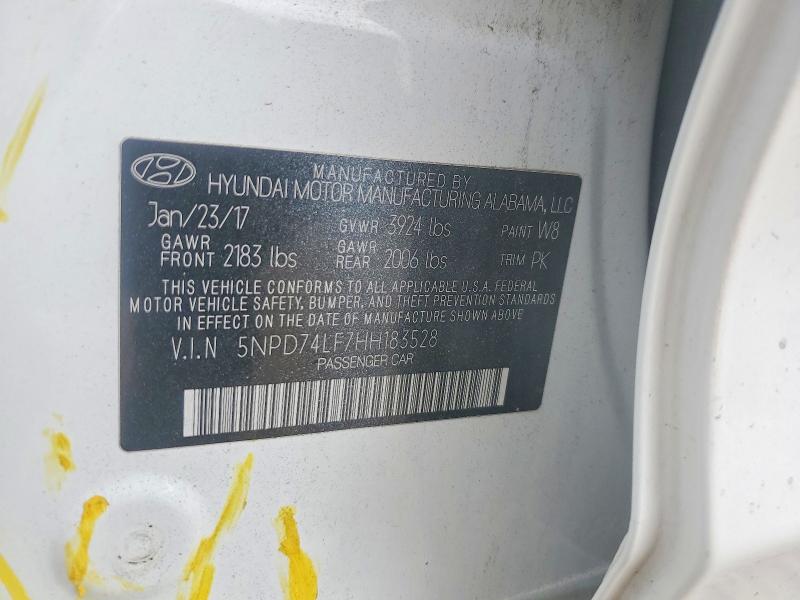 70179826 :رقم المزاد ، 5NPD74LF7HH183528 vin ، 2017 Hyundai Elantra مزاد بيع