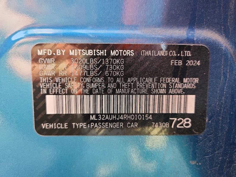 68187356 :رقم المزاد ، ML32AUHJ4RH010154 vin ، 2024 Mitsubishi Mirage مزاد بيع