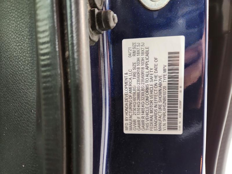 Продаж на аукціоні авто 2022 Honda Odyssey, vin: 5FNRL6H52NB010720, номер лоту: 69700686