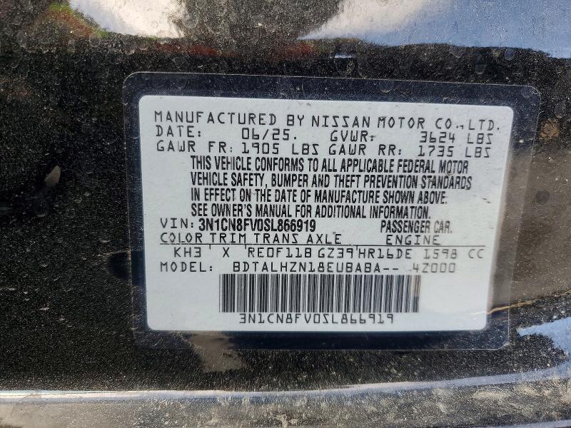 2025 Nissan Versa მანქანა იყიდება აუქციონზე, vin: 3N1CN8FV0SL866919, აუქციონის ნომერი: 67098736