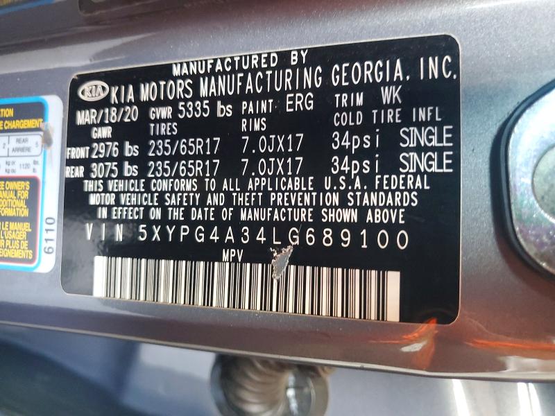 Продаж на аукціоні авто 2020 Kia Sorento, vin: 5XYPG4A34LG689100, номер лоту: 67601956