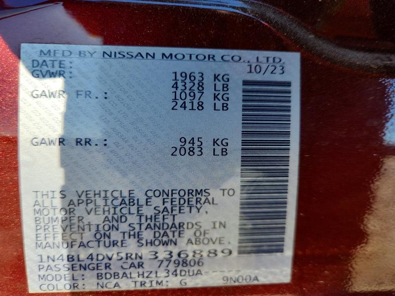 2024 Nissan Altima მანქანა იყიდება აუქციონზე, vin: 1N4BL4DV5RN336889, აუქციონის ნომერი: 70585606