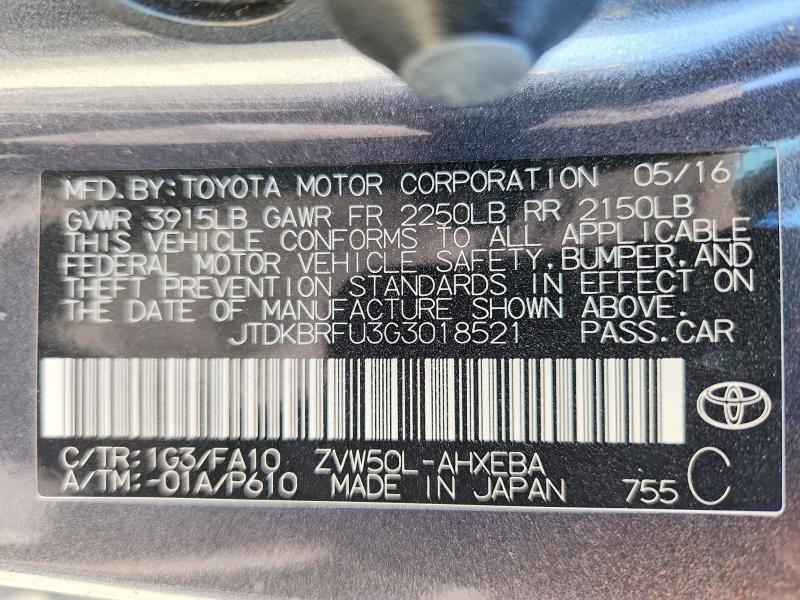 Продажа на аукционе авто 2016 Toyota Prius, vin: JTDKBRFU3G3018521, номер лота: 70307666
