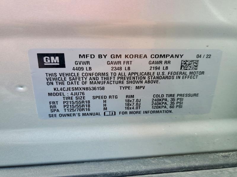 68251856 :رقم المزاد ، KL4CJESMXNB536158 vin ، 2022 Buick Encore مزاد بيع
