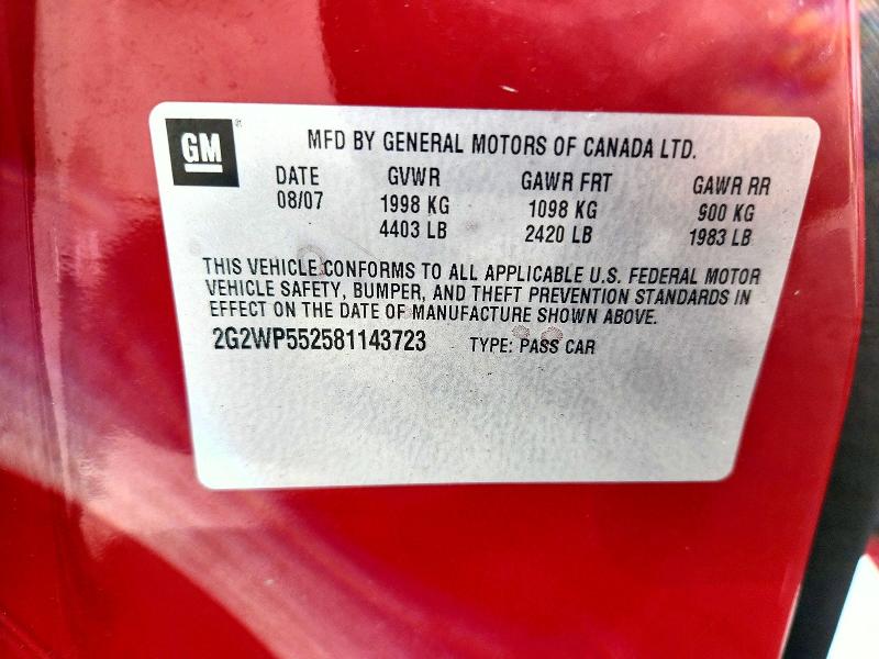 Продаж на аукціоні авто 2008 Pontiac Grand Prix, vin: 2G2WP552581143723, номер лоту: 70372136