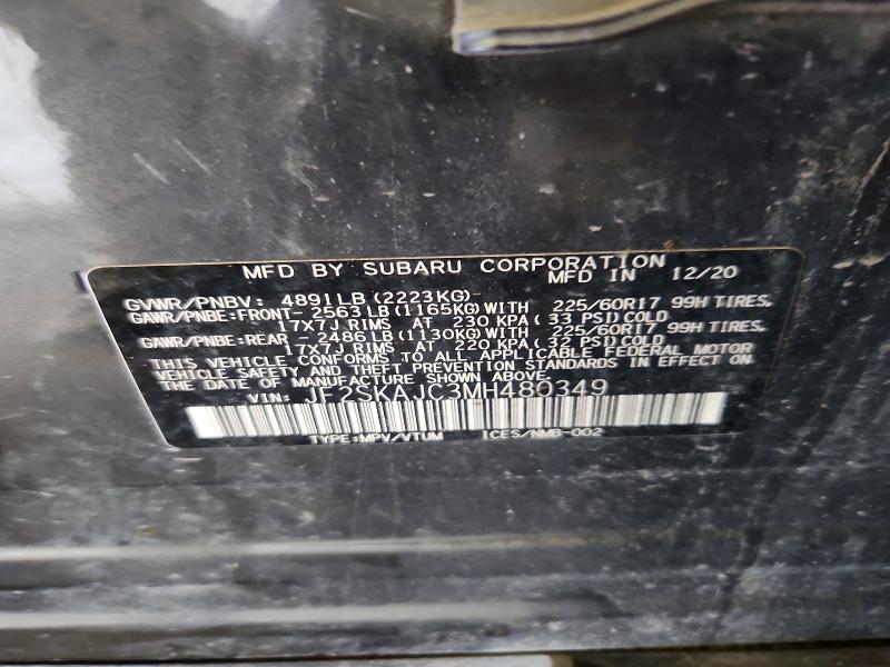 2021 Subaru Forester მანქანა იყიდება აუქციონზე, vin: JF2SKAJC3MH480349, აუქციონის ნომერი: 70449826