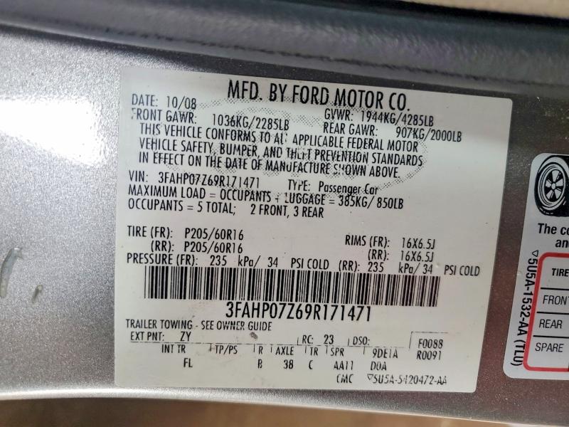 Продажа на аукционе авто 2009 Ford Fusion, vin: 3FAHP07Z69R171471, номер лота: 70535146