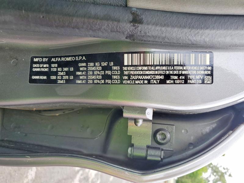 Продажа на аукционе авто 2019 Alfa Romeo Stelvio, vin: ZASPAKAN4K7C38940, номер лота: 69214326
