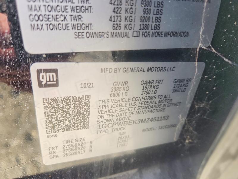 67932856 :رقم المزاد ، 1GCPWBEK3MZ451153 vin ، 2021 Chevrolet Silverado مزاد بيع