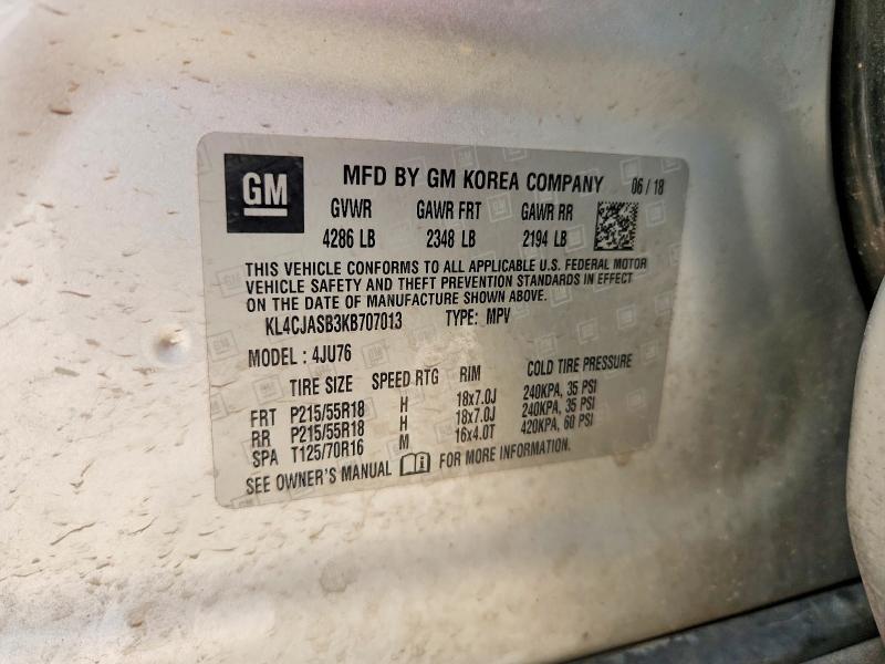 2019 Buick Encore მანქანა იყიდება აუქციონზე, vin: KL4CJASB3KB707013, აუქციონის ნომერი: 69872026