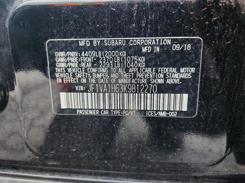 67460326 :رقم المزاد ، JF1VA1H63K9812270 vin ، 2019 Subaru Wrx مزاد بيع