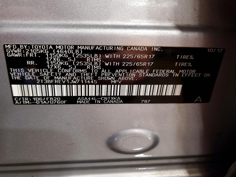 70694016 :رقم المزاد ، 2T3BFREV1JW711445 vin ، 2018 Toyota Rav4 مزاد بيع