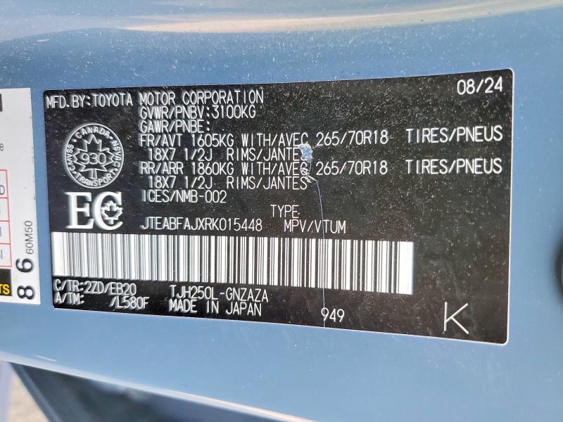 69686906 :رقم المزاد ، JTEABFAJXRK015448 vin ، 2024 Toyota Land Cruiser مزاد بيع