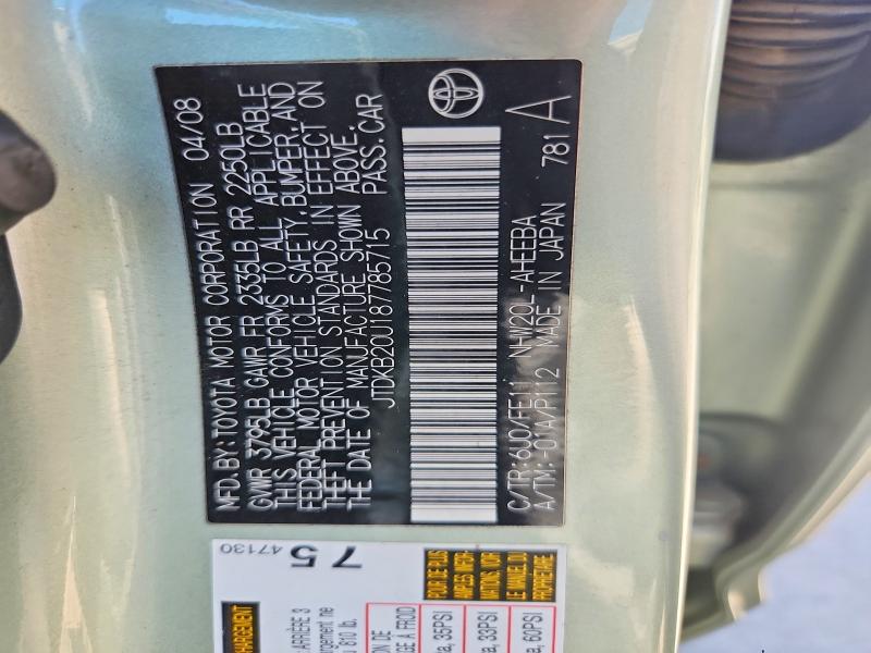 Продаж на аукціоні авто 2008 Toyota Prius, vin: JTDKB20U187785715, номер лоту: 68039206
