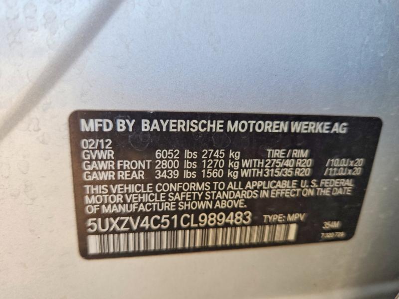 Продаж на аукціоні авто 2012 Bmw X5, vin: 5UXZV4C51CL989483, номер лоту: 69217106