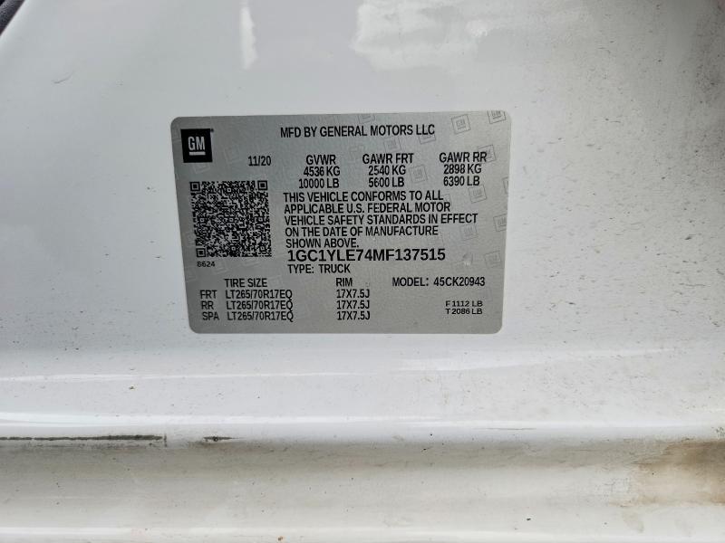 Продажа на аукционе авто 2021 Chevrolet Silverado, vin: 1GC1YLE74MF137515, номер лота: 69597776