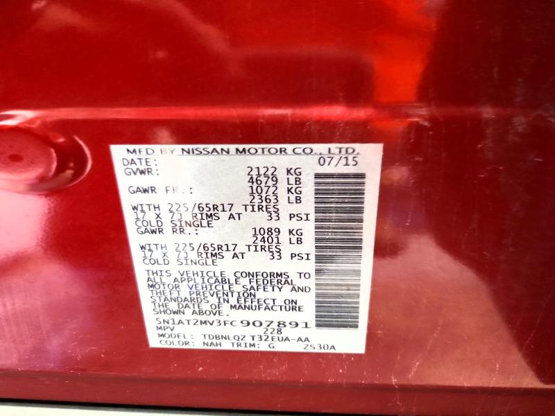 70523716 :رقم المزاد ، 5N1AT2MV3FC907891 vin ، 2015 Nissan Rogue مزاد بيع