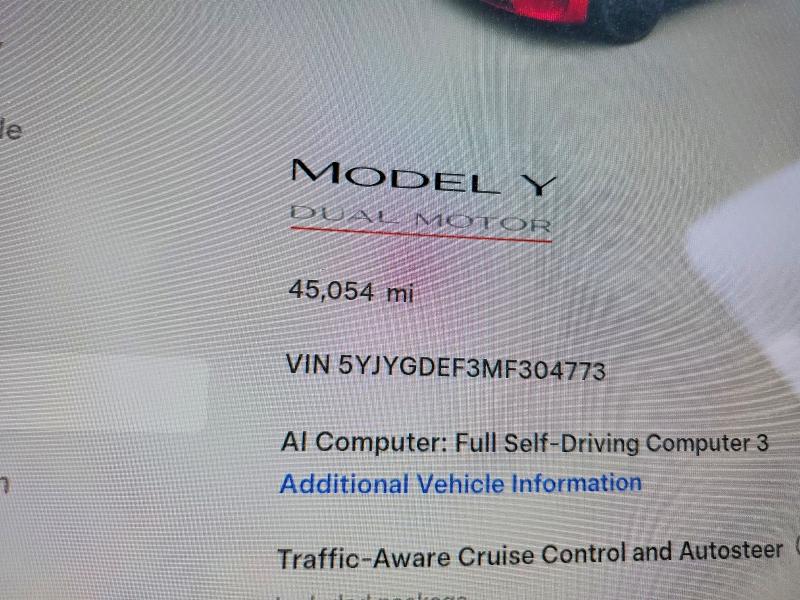 Aukcja sprzedaży 2021 Tesla Model Y, vin: 5YJYGDEF3MF304773, numer aukcji: 68492496