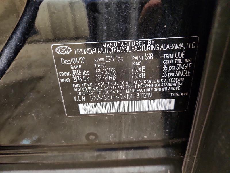 Продаж на аукціоні авто 2021 Hyundai Santa Fe, vin: 5NMS6DAJXMH311219, номер лоту: 67605806