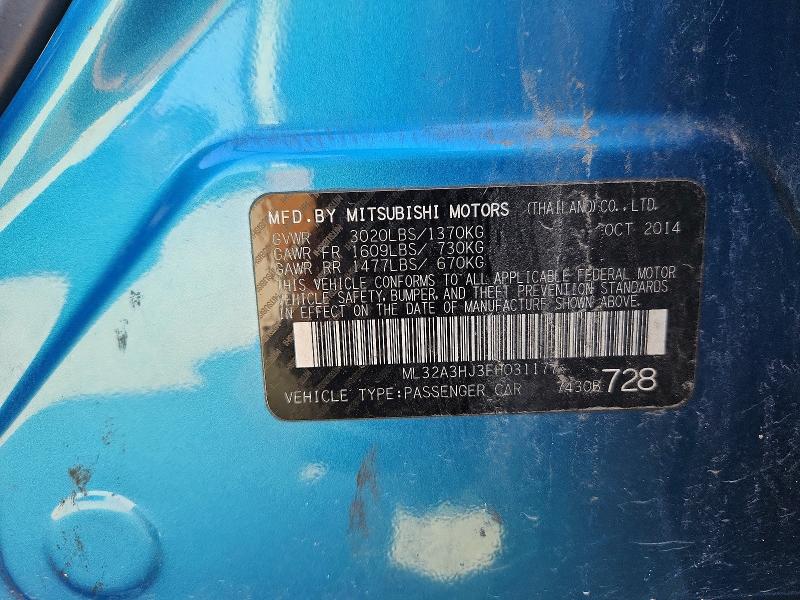67533806 :رقم المزاد ، ML32A3HJ3FH031177 vin ، 2015 Mitsubishi Mirage مزاد بيع