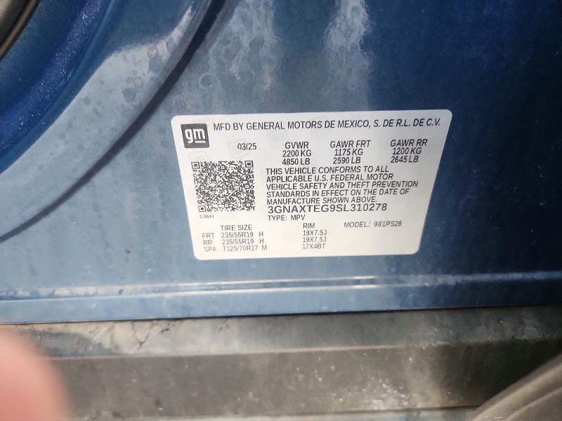 70149676 :رقم المزاد ، 3GNAXTEG9SL310278 vin ، 2025 Chevrolet Equinox مزاد بيع