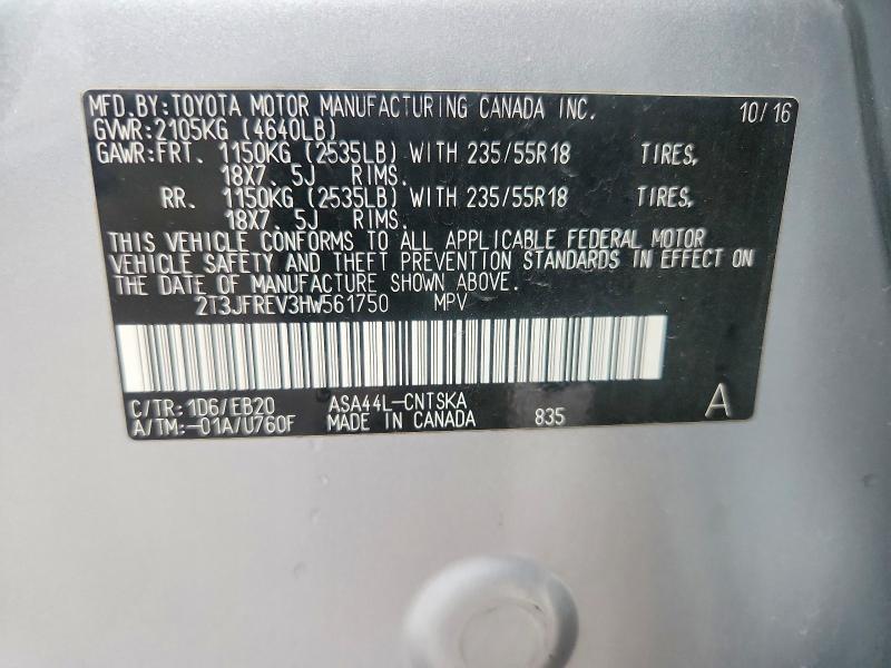 Продажа на аукционе авто 2017 Toyota Rav4, vin: 2T3JFREV3HW561750, номер лота: 69414476