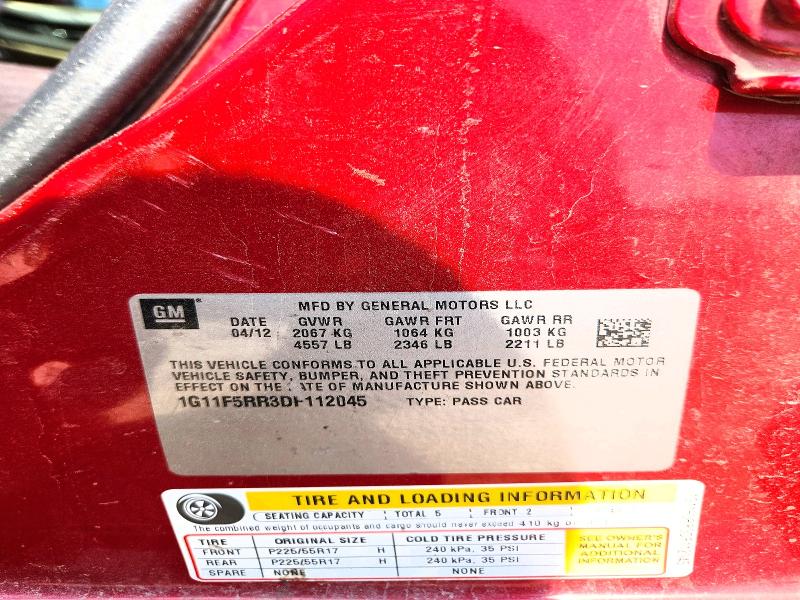 Продаж на аукціоні авто 2013 Chevrolet Malibu, vin: 1G11F5RR3DF112045, номер лоту: 70657736