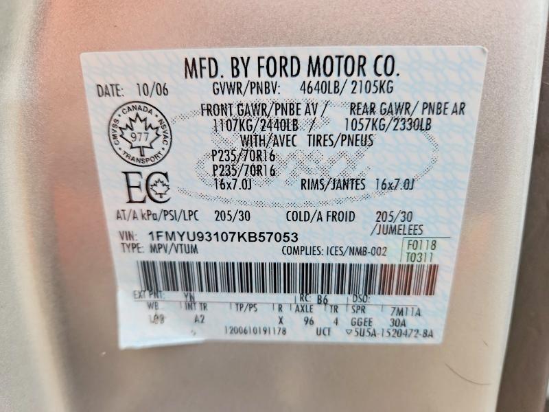 2007 Ford Escape მანქანა იყიდება აუქციონზე, vin: 1FMYU93107KB57053, აუქციონის ნომერი: 67741586