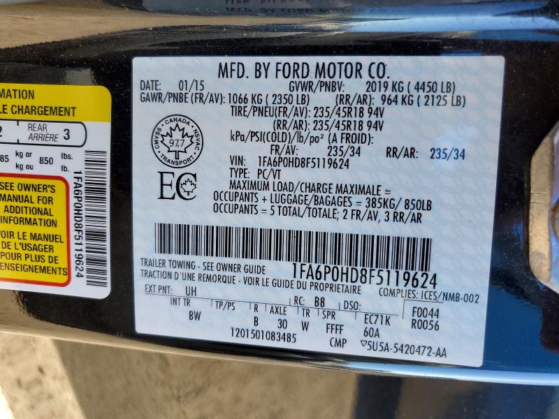 69549596 :رقم المزاد ، 1FA6P0HD8F5119624 vin ، 2015 Ford Fusion مزاد بيع