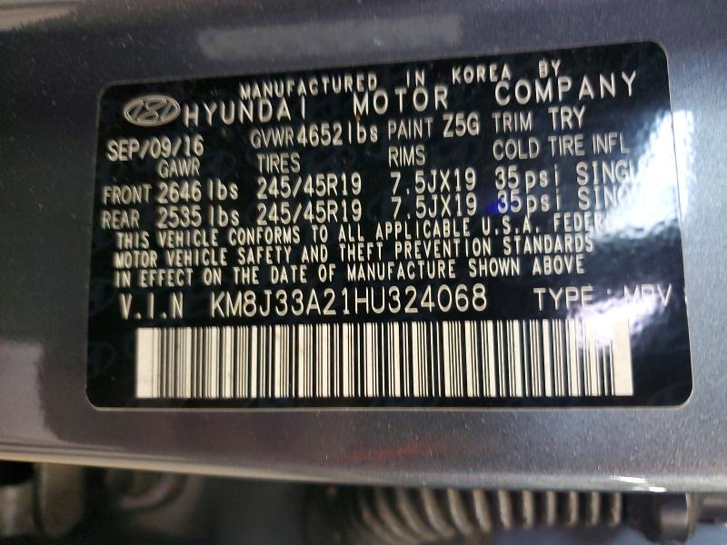 Продажа на аукционе авто 2017 Hyundai Tucson, vin: KM8J33A21HU324068, номер лота: 71030706