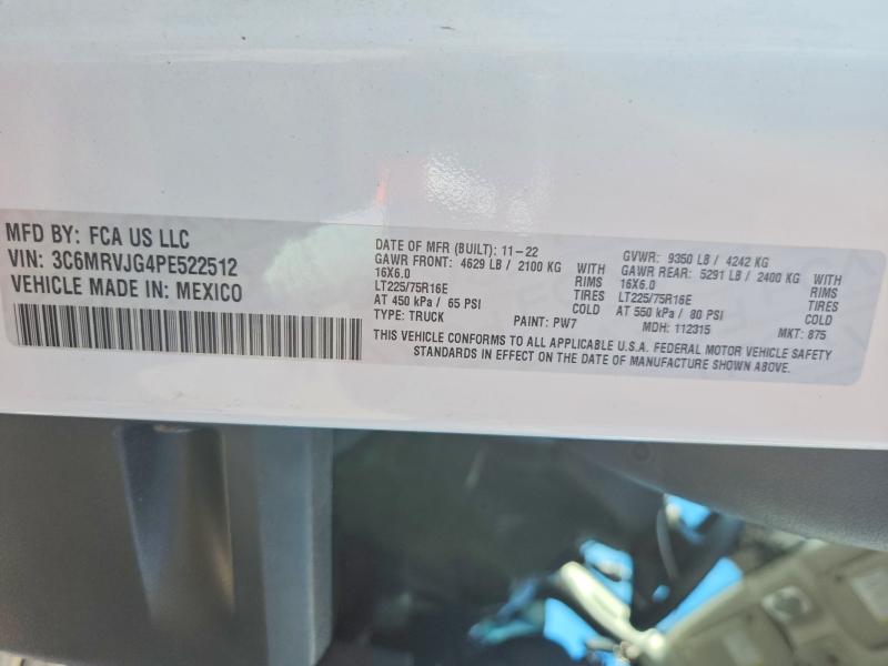 2023 Ram Promaster 3500 მანქანა იყიდება აუქციონზე, vin: 3C6MRVJG4PE522512, აუქციონის ნომერი: 66552786