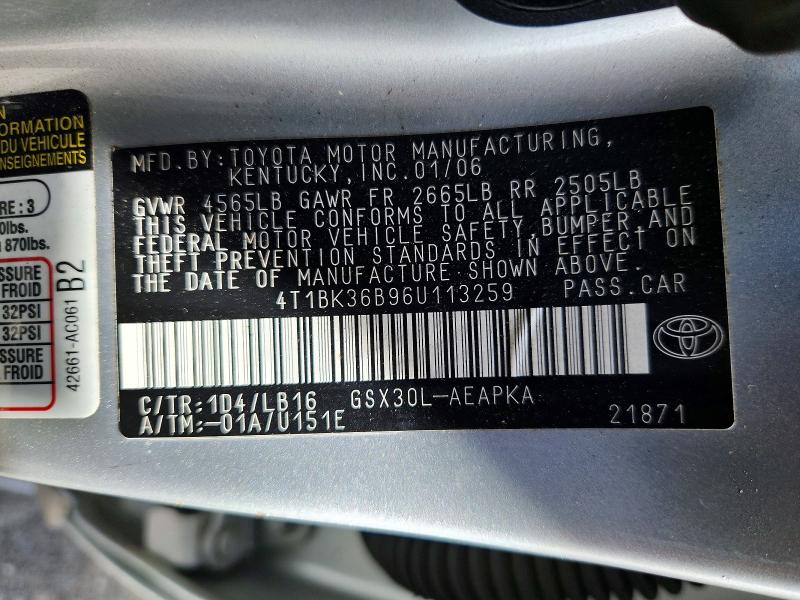Auction sale of the 2006 Toyota Avalon, vin: 4T1BK36B96U113259, lot number: 69646006