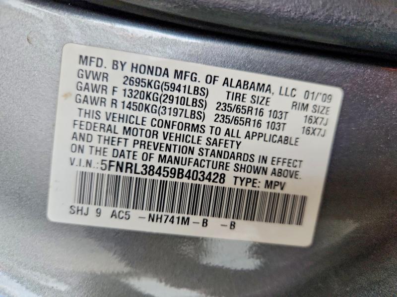 Aukcja sprzedaży 2009 Honda Odyssey, vin: 5FNRL38459B403428, numer aukcji: 69439186