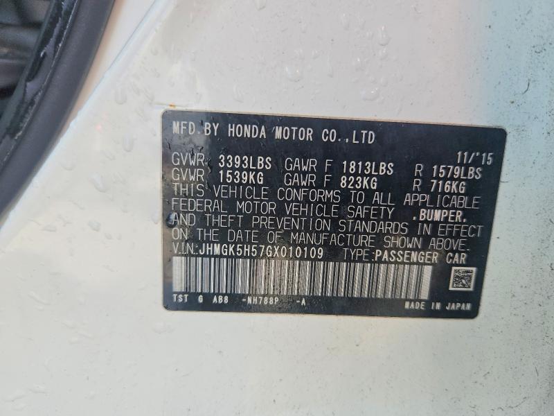 Aukcja sprzedaży 2016 Honda Fit, vin: JHMGK5H57GX010109, numer aukcji: 70505046