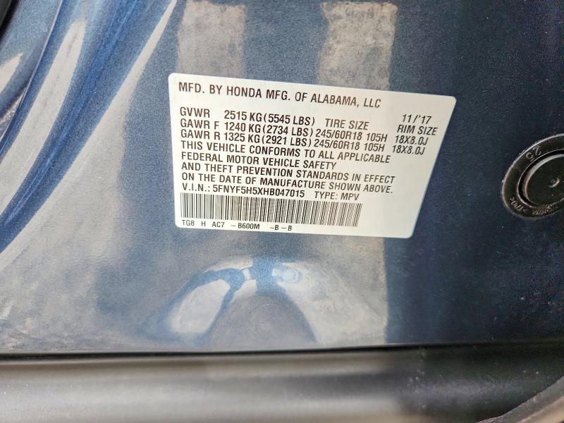 Aukcja sprzedaży 2017 Honda Pilot, vin: 5FNYF5H5XHB047015, numer aukcji: 69755786