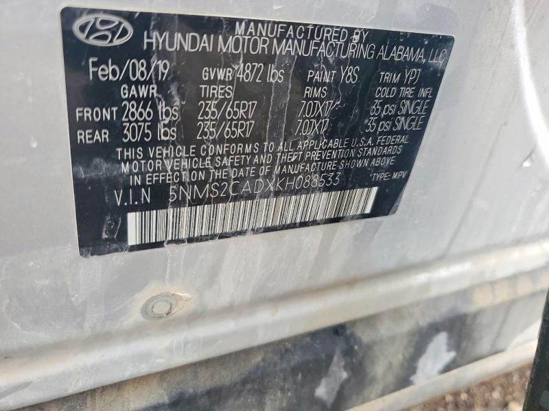 Продаж на аукціоні авто 2019 Hyundai Santa Fe, vin: 5NMS2CADXKH088533, номер лоту: 69730216