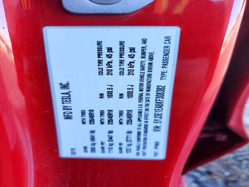 2019 Tesla Model 3 მანქანა იყიდება აუქციონზე, vin: 5YJ3E1EA8KF308382, აუქციონის ნომერი: 70259146