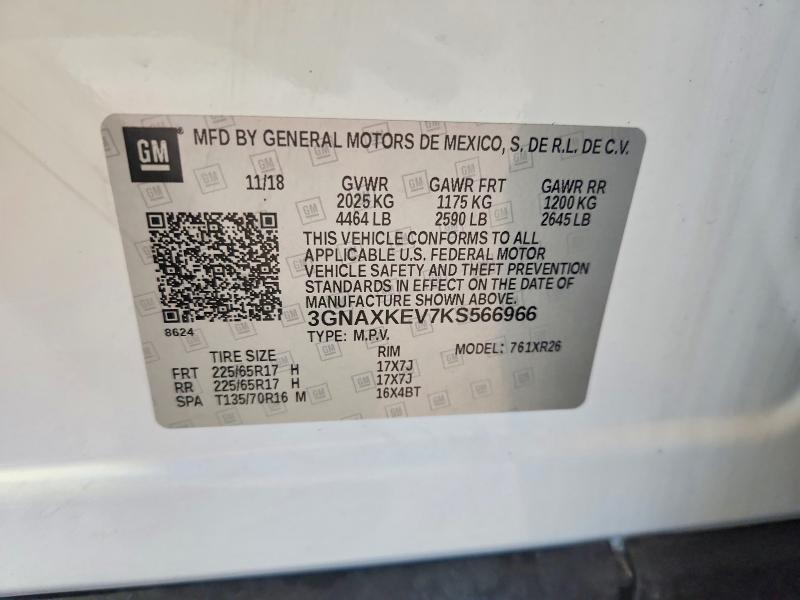 69363956 :رقم المزاد ، 3GNAXKEV7KS566966 vin ، 2019 Chevrolet Equinox مزاد بيع