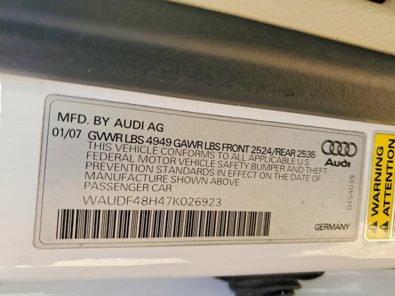 Продажа на аукционе авто 2007 Audi A4, vin: WAUDF48H47K026923, номер лота: 70630116