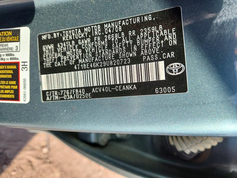 Aukcja sprzedaży 2009 Toyota Camry, vin: 4T1BE46K29U820723, numer aukcji: 70448746